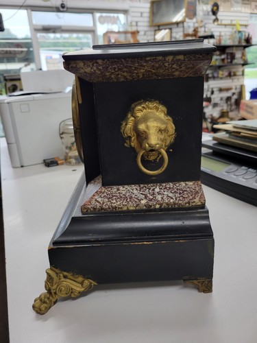 Antique E.N. Welch Black Mantle Clock With Lions Heads And Feet. Untested - Picture 6 of 20