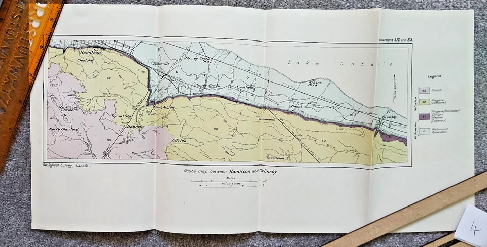 1913 Antique Geological Map of Route between Hamlton and Grimsby - Canada - Image 1 of 1