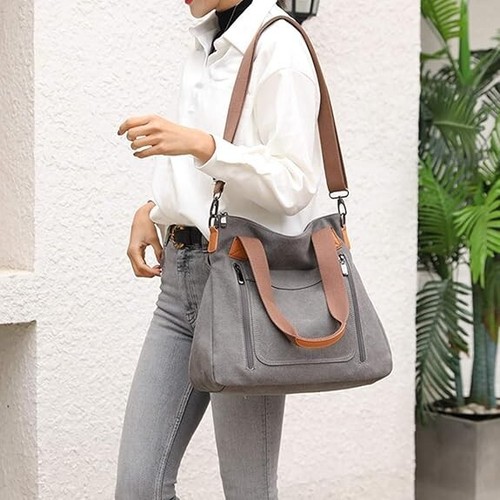 Women's Canvas Tote Handbags Vintage Casual Shoulder Work Bag Crossbody Purse - Picture 2 of 4