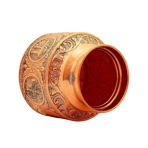 Copper Om Swastik Design Lota/Pot/Pitcher For Pooja Worship, Capacity 1550 ml - Picture 2 of 5