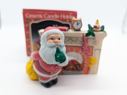Vintage Kurt Adler Shushing Santa by Fireplace Keramik Kerzenhalter - Bild 1 von 4