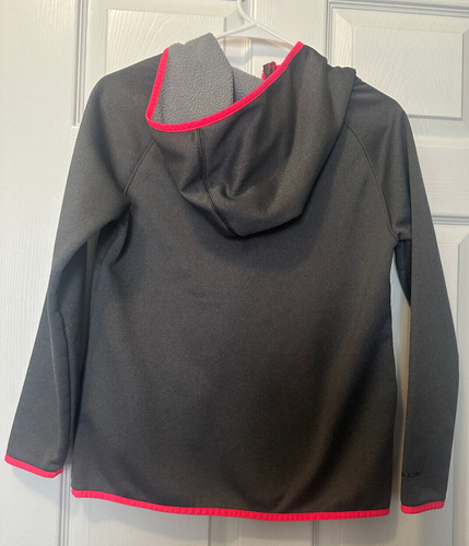 Girl's Under Armour Hooded Storm 1/4 Zip Sweatshirt Size YOUTH LARGE Gray Pink - Picture 2 of 3