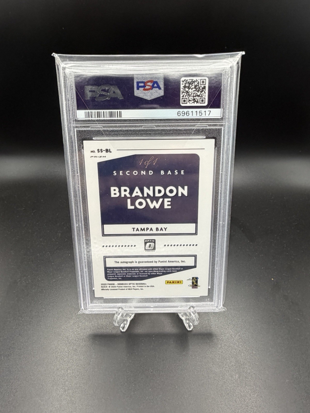 2020 Panini Donruss Optic Signature Series Brandon Lowe #SS-BL Black Finite 1/1 view 3