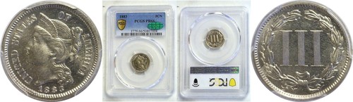 1883 3C Nickel Three Cent PCGS Proof 66 CAC