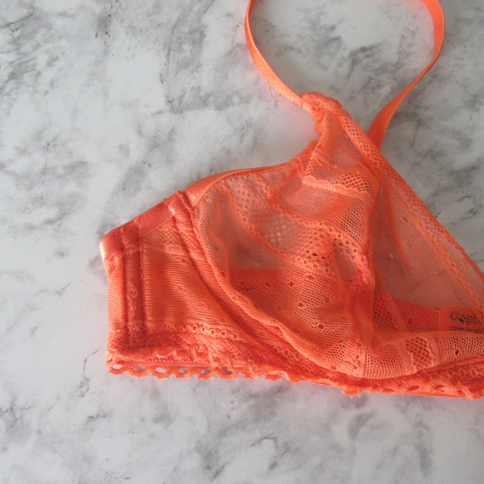 Gap Body Bra 34B Orange Whisper Lace Underwire Back Closure Sheer - Image 3 of 4