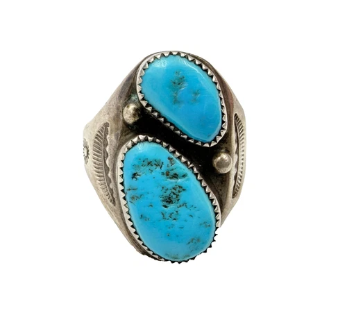 Vintage Old Pawn Kingman Turquoise Sterling Silver Men's Ring Sz 11.75