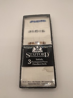 Stafford Permanent Press Initials  E  Handkerchiefs 3-Pack White Men's 16.5x16.5