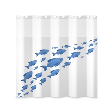 71x71 Inch Without Hook Fish Shower Curtain and Liner Set Lovely Blue Fishes ...