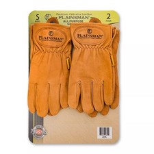 Plainsman Premium Cabretta Brown Leather Gloves, 2 Pairs Small