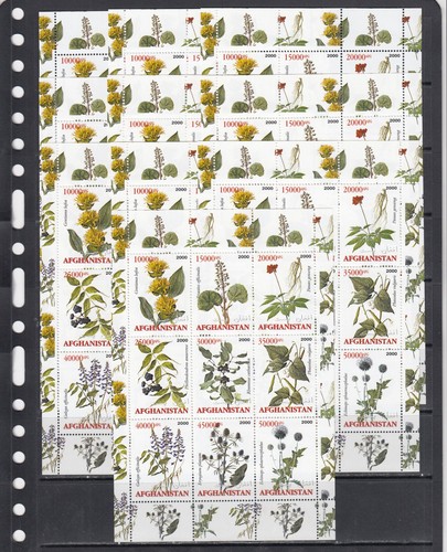 Fiori Piante Flora 2000 Afghanistan MNH 9 v M/s perf set x 10 lotto all'ingrosso