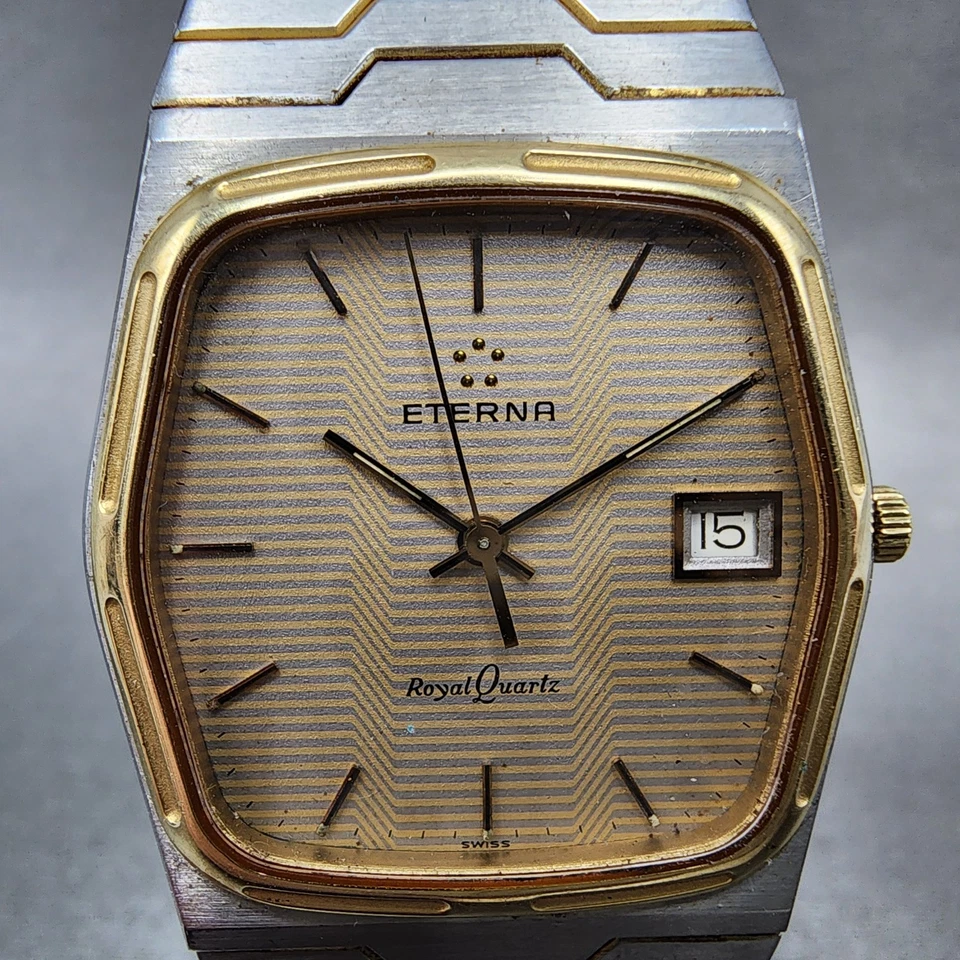 Relógio de quartzo Eterna Royal masculino 30 mm mostrador cinza data de dois tons hexágono nova bateria - Imagem 2 de 4