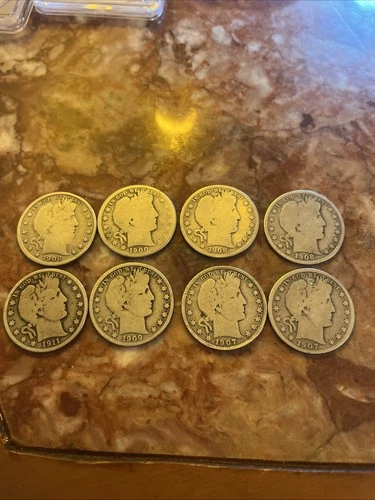Lot Of 8 Better Date Barber Half Dollars.