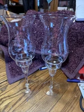 Princess House HERITAGE #428 Pillar Glass Candle Holder Hurricane Lamps LOT OF 2