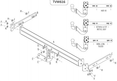 Towtrust Fixed Flange Automotive Towbar For Audi A3 Hatchback 1996 To 2003