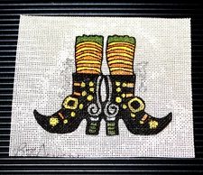 Halloween Ornament NEEDLEPOINT Canvas 18 mesh Zweigart Hand painted Witch Shoes
