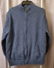 LL Bean Sweater Mens L Blue Jacket Full Zip Heavy Knit Cardigan 258292