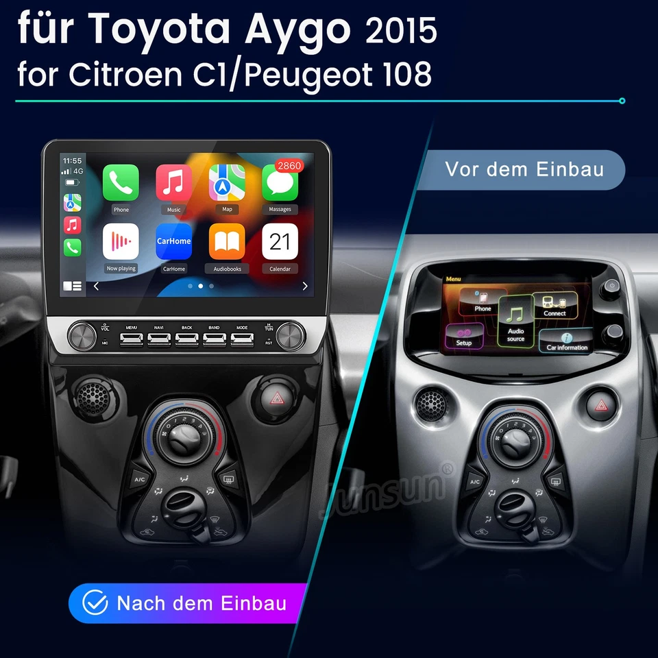 10.1" Für Toyota Aygo Citroen C1/Peugeot 108 Android14 Autoradio Carplay FM DAB+ - Bild 2 von 4