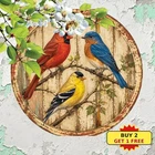 Perched Birds Appeal Round Tin Sign Vintage Garden Metal Wall Plaque