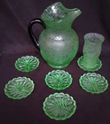 Fenton Ming Green Depression era Glass Uranium PItcher 1 glass rare 6 coasters