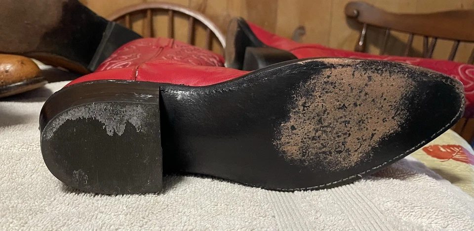 Botas elegantes para mujer LUCCHESE AÑOS 80 VINTAGE ROJAS 1883 hechas en EE. UU. Foto 3 de 4