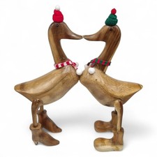 Deko Holz Enten Paar M&uuml;tze Schale Bambus Winter Weihnachten Geschenkidee Liebe