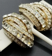 Nina Ricci Channel Set & Clear Rhinestone Vintage Earrings