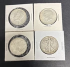 Kennedy & Walking Liberty Half Dollars Lot Of 4 90% Constitutional Silver Coins