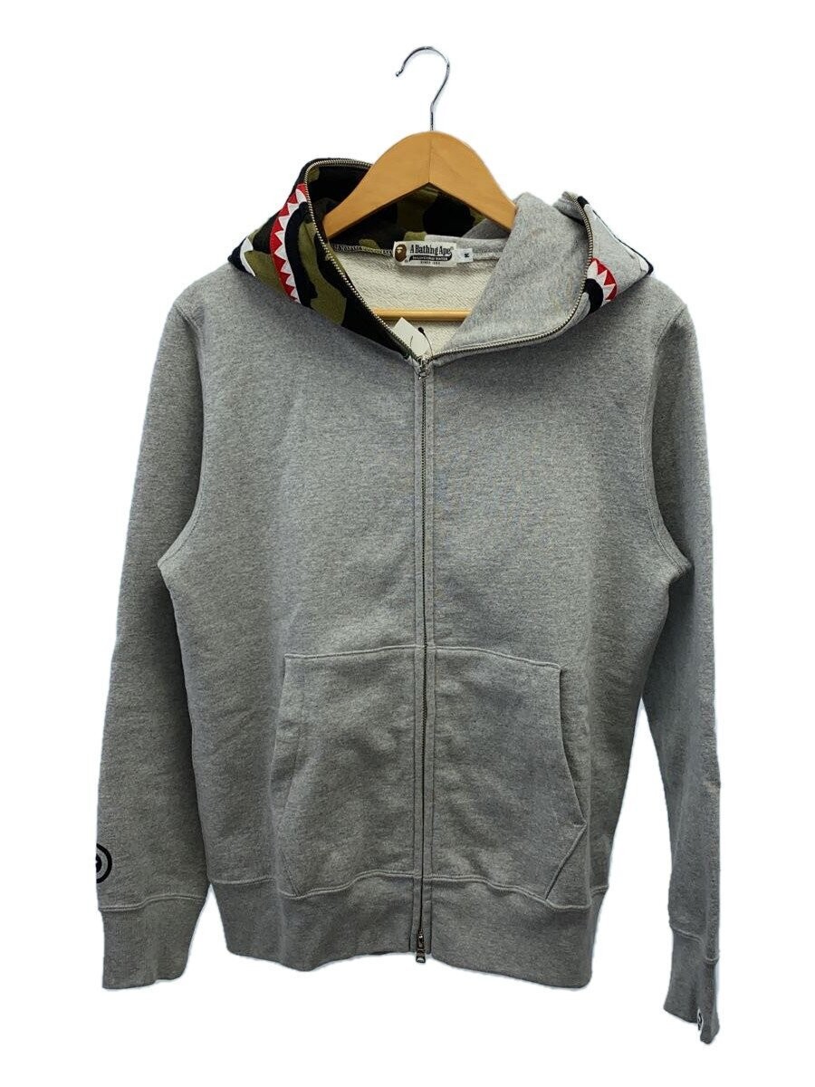 BAPE A Bathing Ape Zip Hoodie M Gray Cotton Right Sleeve