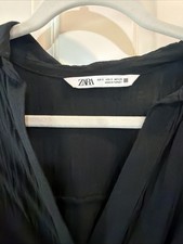 Zara Dress Womens S Black Long Sleeve Faux Wrap Mini V Neck Shirtdress