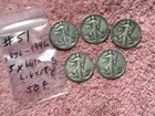 5  WALKING LIBERTY  90% SILVER HALF DOLLARS LOT # 51