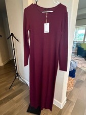 Quince Jersey Long Sleeve Maxi V-Neck Tencel Modal Dress/ Wine Tasting Red / M