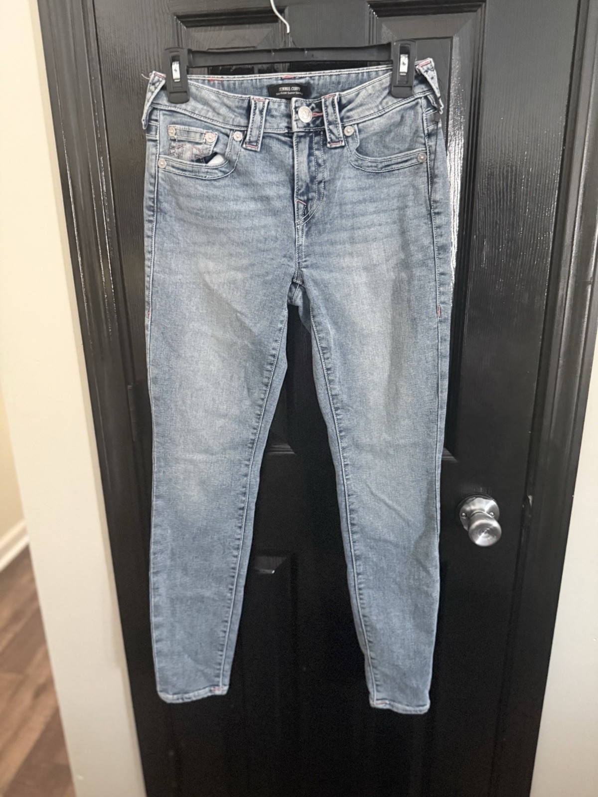 True Religion Curvy Mid Rise Skinny Jeans Blue Denim Embroidered Medium Wash thumbnail 8