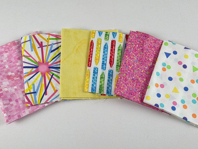 6 -Novelty Fabric Fat Quarters Dots-Crayons-Speckles Quilt Shop Quality Cotton