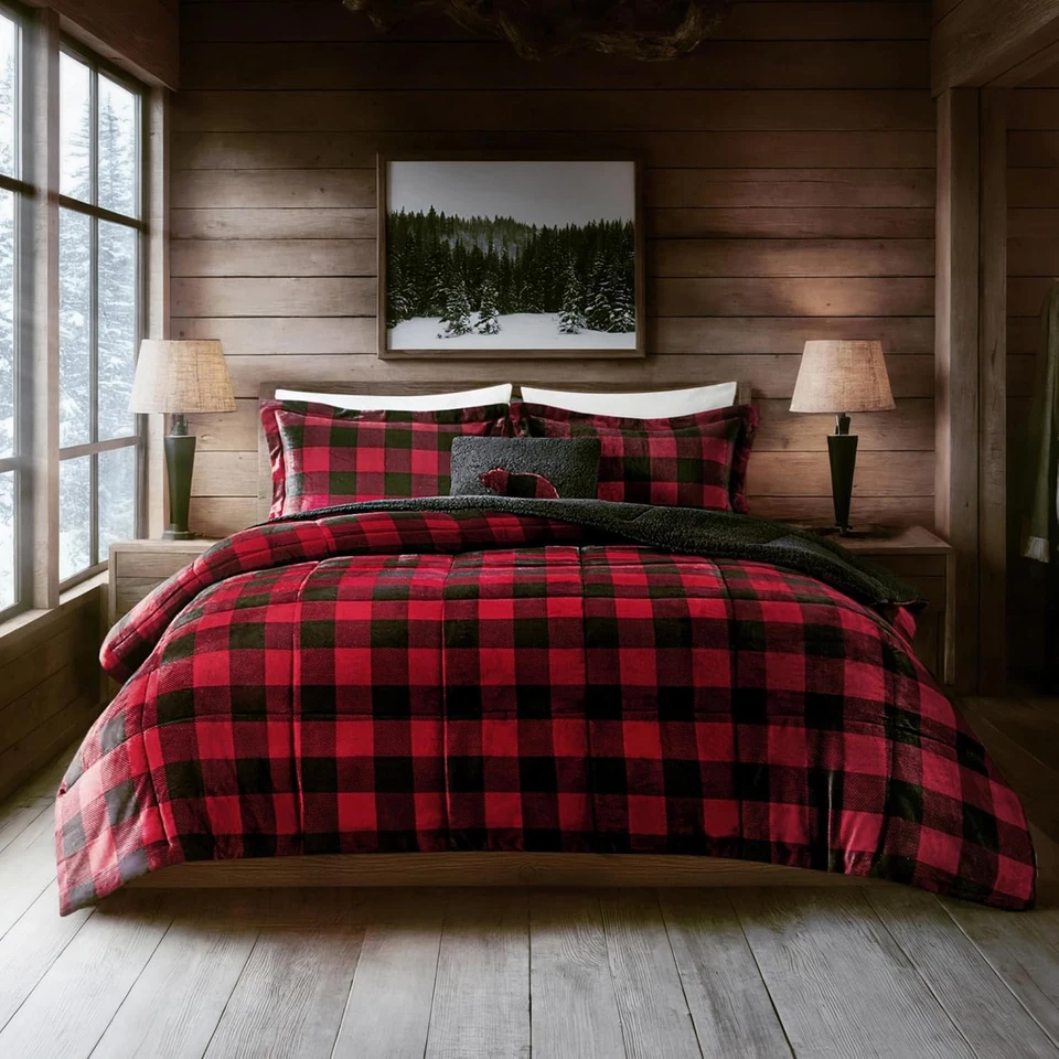 Juego de edredón reversible Woolrich felpa ultra suave a sherpa, alternativa de plumón Foto 3 de 4