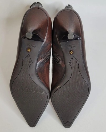 PRADA Brown Leather Zip Heel Booties with Soft inside Fur EU Sz 36, US 6, Italy - Picture 8 of 17
