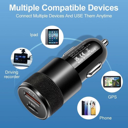 USB Fast Car Charger Type C PD Quick Charge Phone Adapter Black for iphone M6A0 - Photo 8 sur 8