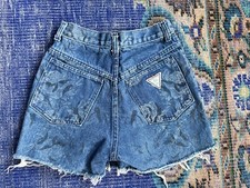 Vintage XS 23 W 80s Denim Jean Shorts Floral Palmetto Cutoff EUC