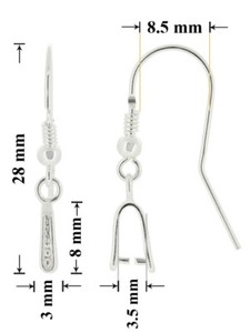 Sterling Silver Earrings Fish Hooks with Pinch Bail 19x2mm Findings