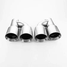 Pair Offset 3" Inlet Pipe Quad 4" Dual Wall Staggered Slant Outlet Exhaust Tips