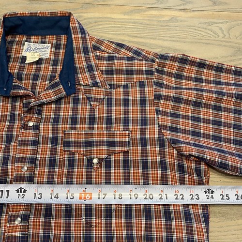 VTG Rockmount Ranch Wear Shirt Pearl Snap Mens 17 M Blue Red Plaid Western USA - Picture 8 of 20