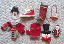 Vintage Assorted Christmas Holiday Ornaments Lot Santa, Snowman, Shoes, Mittens