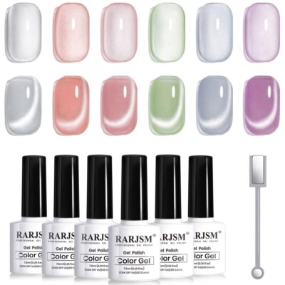 Glitter Gel Nail Polish Set 6 Colors, Summer Color Changing Blue Cat Eye