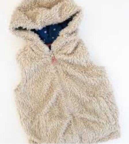 Mini Boden Girls' Hooded Vest Size 4-5 Shaggy Faux Fur Oatmeal Sleeveless - Picture 3 of 13