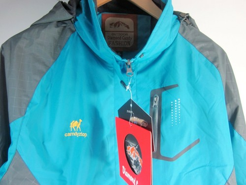 DIAMOND CANDY WOMEN'S RAIN WATERPROOF JACKET WITH HOOD,BLUE/GREY,Size XL,NEW - Picture 5 of 6
