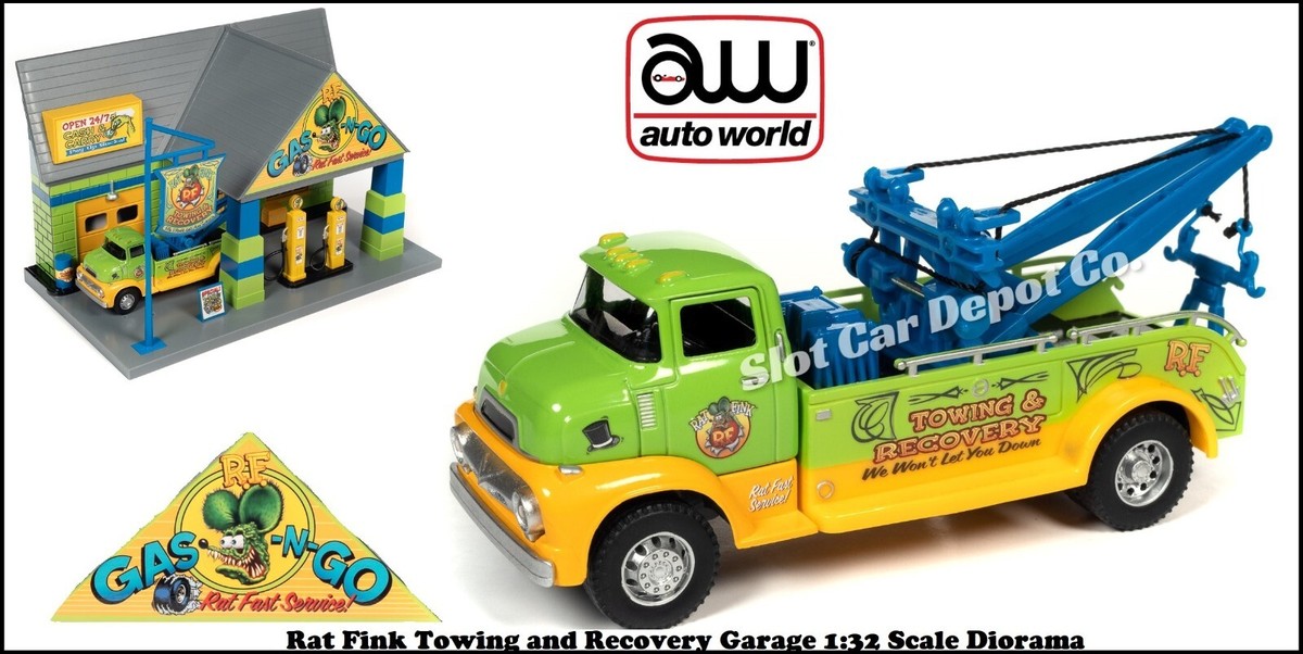 オートワールド 1:32 ラットフィンク・ガレージ　ウィズ　トゥトラック　セット Amazon.com: Auto World 1:48 Scale Rat Fink Garage with 1:32