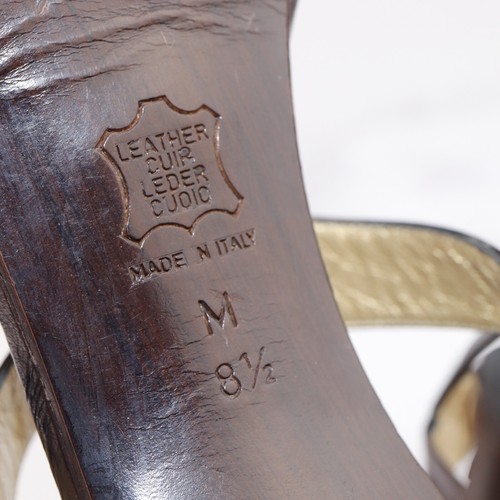 YSL Yves Saint Laurent Women's Sandal Size 8.5 Vintage Retro Heel T-strap Bronze - Picture 14 of 18