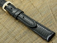 NOS Hadley Roma Unused Vintage Watch Band 12mm Black Leather w Gold Tone Buckle