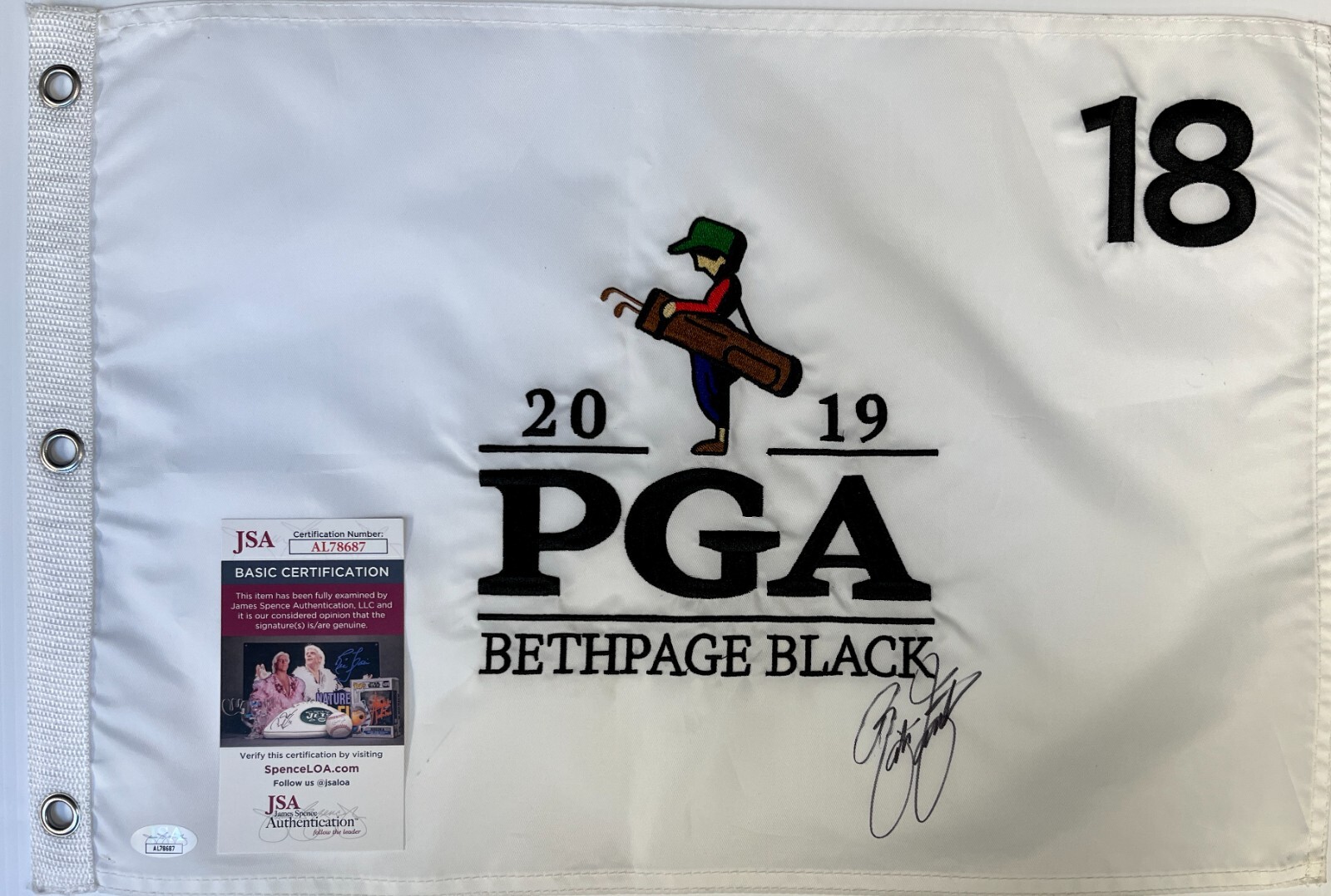 Rickie Fowler Autographed Signed 2019 PGA-Bethpage Black #18 Pin Flag-JSA #AL78687 