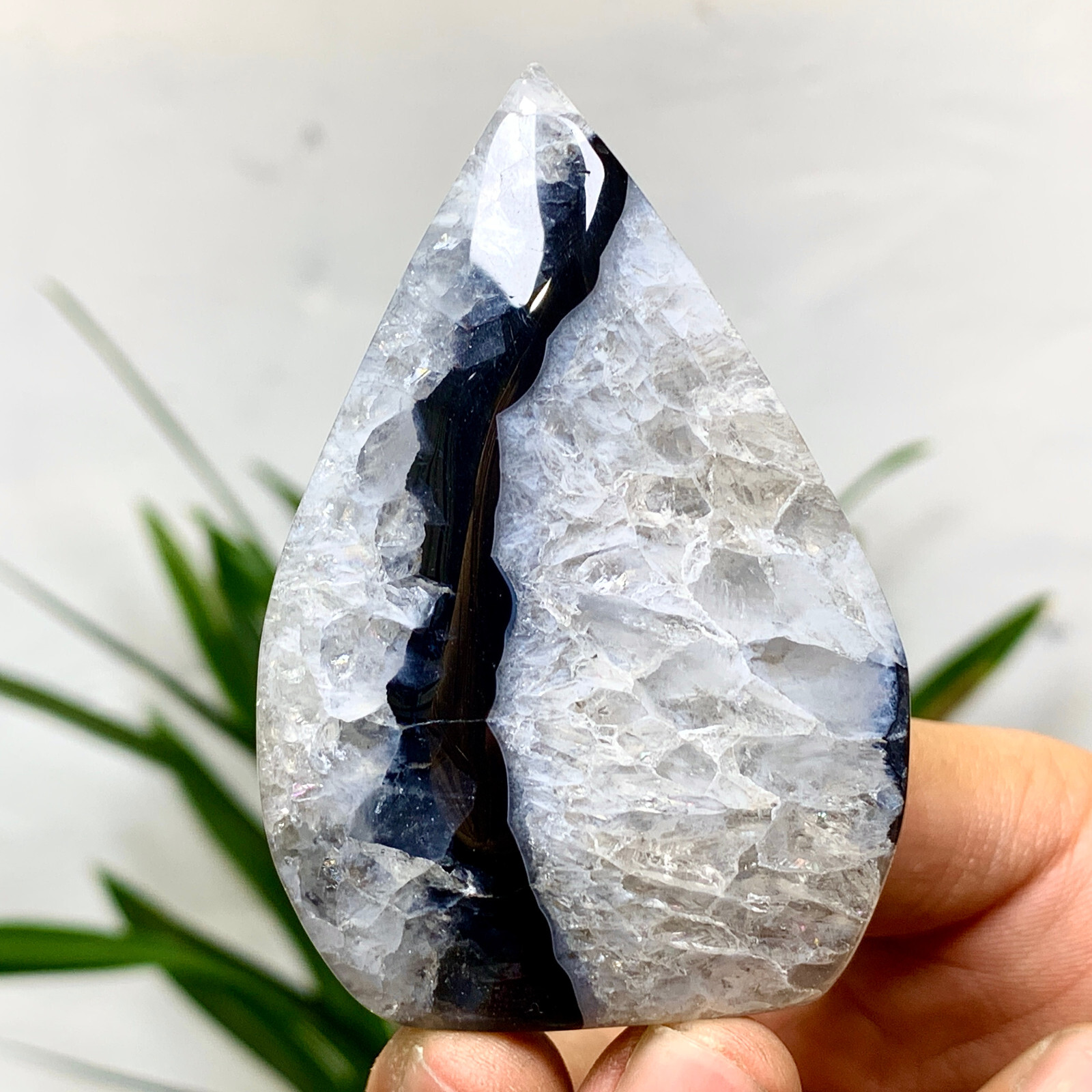 Natural black striped agate water drop obelisk crystal for energy healing