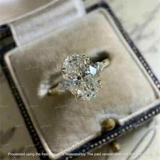 3Ct Oval Cut Lab Created Diamond Solitaire Engagement Ring 14K Gold Finish